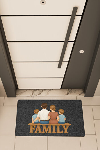 Dormot High Quality Digital Printing Black, Family 2 Boy Child Family Themed Door Mat