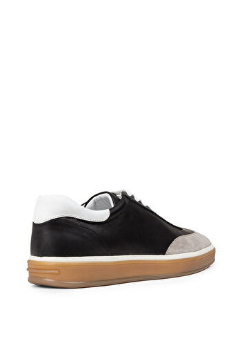 Deery Men's Genuine Leather Black Sneaker Shoes