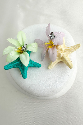 Modex Green White Starfish Bow Stone Detail Flower Double Side Buckle (6cm)