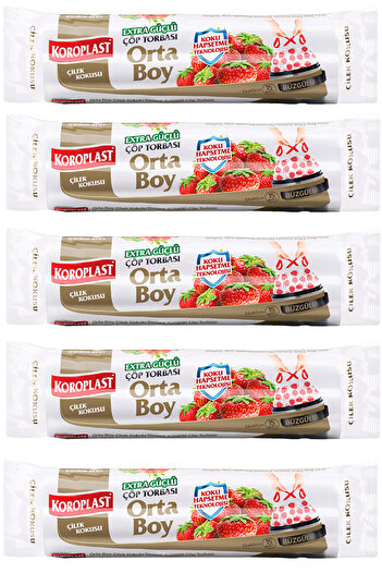 Koroplast Extra Strong Odor Locked Strawberry Scented Drawstring Medium Size Garbage Bag 15 Pcs X5