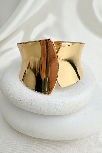 Modex Special Series Gold Color Modern Curved Handcuff Bracelet (Inner Diameter: 5.5cm)