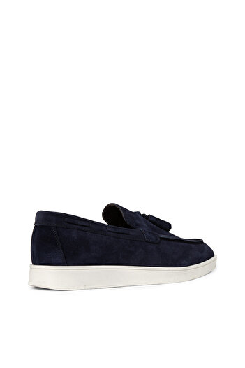 Deery Men's Genuine Suede Navy Blue Tassel Loafer Shoes