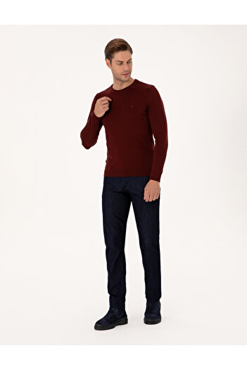 Pierre Cardin Bordo Slim Fit Bisiklet Yaka Basic Triko Kazak 50314192-VR014