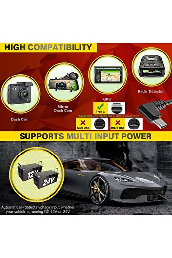 erorex Hardwire Kit,Dash Cam Hardwire Kit,Car Dash Camera Type C Charger Hard Wire Kit Dashcam Dc 12-24V