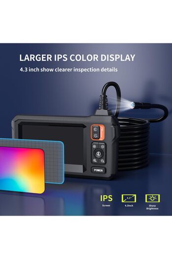 erorex Endoscope Camera Light, Borescope Camera 4.3" Ips Screen, 1080P Hd 8 Led Lights, 16.4Ft Semi-Rigid