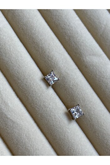 lotusbybuket Vip Steel Zircon Silver/Silver Single Stone Earrings