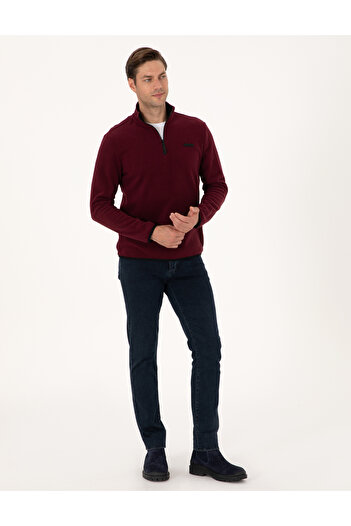 Pierre Cardin Bordo Regular Fit Yarım Fermuarlı Polar Sweatshirt 50314056-VR014