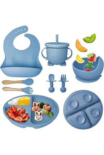 erorex Silicone Baby Feeding Set Baby Led Weaning Supplies Suction Bowl Divided Plate Toddler Self Feeding