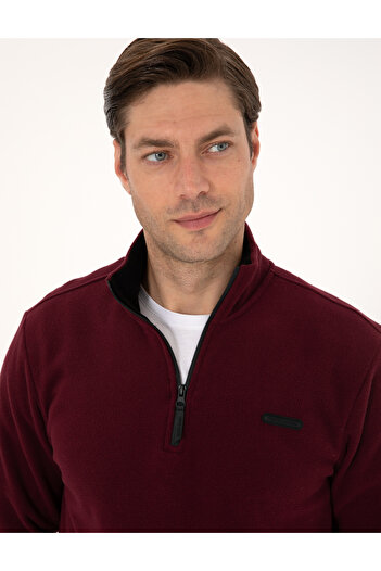 Pierre Cardin Bordo Regular Fit Yarım Fermuarlı Polar Sweatshirt 50314056-VR014