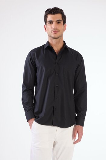 Dufy Black Cotton Regular Fit Long Sleeve Men's Shirt