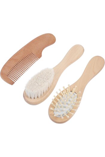 erorex Set Of 3 Baby Brush & Comb Gently Grooms Baby'S Hair Made Of Natural Wool And Bristles