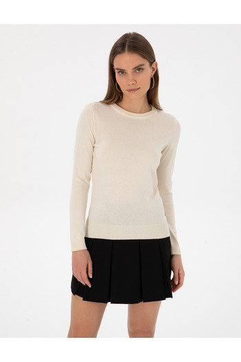 Pierre Cardin Ecru Slim Fit Crew Neck Basic Sweater 50315758-Vr019