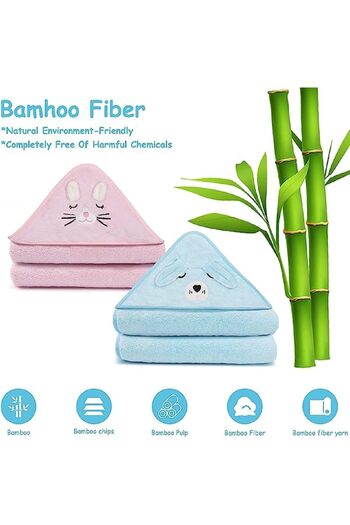 erorex 2Pcs Bamboo Hooded Baby Towel Highly Absorbent Baby Hooded Towel Unique Animal Design Ultra Soft