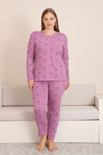 STELLAPİNK BATTAL UZUN KOLLU FİYONK BASKILI PİJAMA TAKIMI - PEMBE
