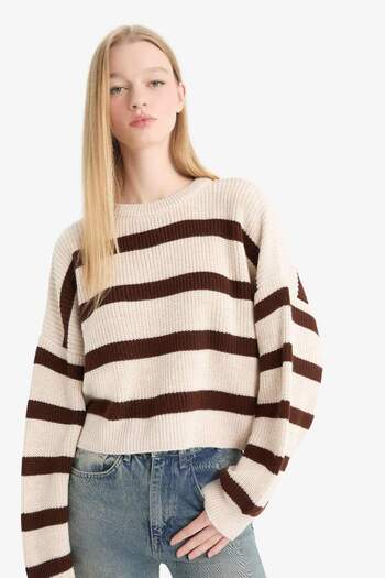 DeFacto New Season Coool Oversize Wide Fit Crew Neck Striped Sweater