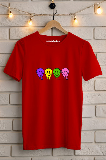 AR&YOS Smiling Face Printed Unisex Oversize T-Shirt