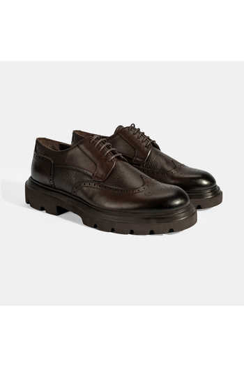 Desa Men's Brown Laced Leather Casual Shoes