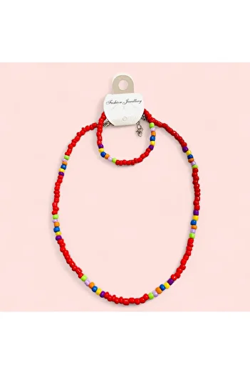 LeylanTakı Leylan Jewelry Children's Red Necklace Bracelet Set