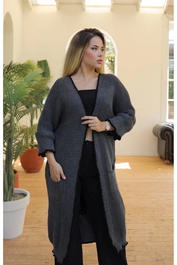 SMK Shop Long Cardigan Shepherd Stitching Anthracite