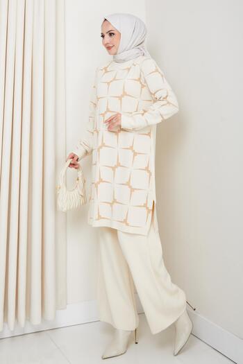 BisuModa Glitter Detailed Knitwear Tunic Trousers Set