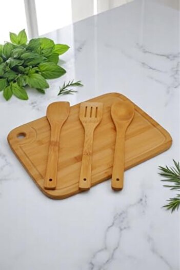STOREMAX Polysight Bamboo Series Slotted Antibacterial Washable Bamboo 36X26 cm Chopping Board, Spoon and Spa