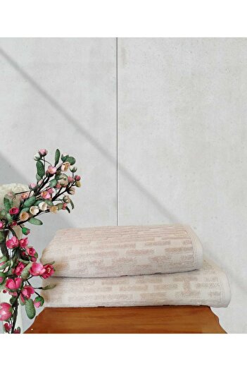 Nurpak 100% Cotton Rug Bathroom Set 1 Piece 50X90 cm and 1 Piece 90X150 cm Size Towel