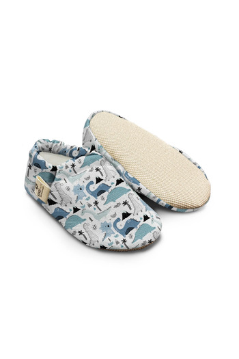 Kokopatik Organic Cotton Baby Booties, Anti-Slip Sole, Home Nursery Shoes, Dinosaur Pattern Booties