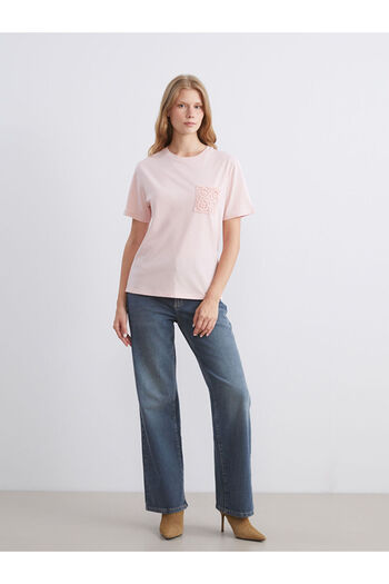 LC Waikiki Sparkling Selections from Shining Store |   Crew Neck Lace Pocket Women's T-Shirt