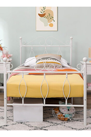 Generic Metal Bed Frame 190x90cm - One Person Bed with Elegant Design White