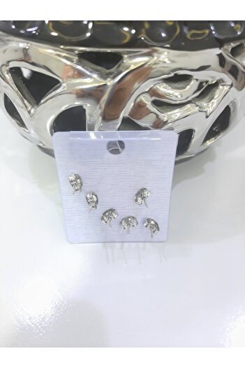 Tasarım Steel Earrings 3-Piece Butterfly Ball Single Stone Model Silver Silver