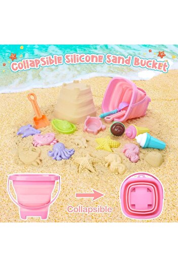 erorex 20Pcs Beach Toys Ice Cream Sand Toys Toddlers Collapsible Bucket Shovels Kids Bag Travel Toys Boys