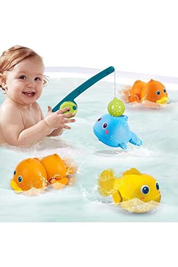 erorex Baby Bath Toys Magnetic Fishing Games Kids 1 3 Years Old Wind Up Swimming Fish Duck Whale Floating