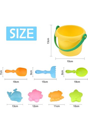erorex 8 Piece Beach Toy Set Soft Material Truck Mold Sand Mesh Bag Water Toy Set Various Colors
