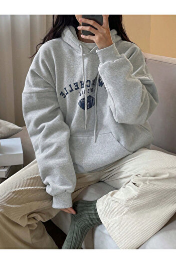 Revasser Unisex Erkek/Kadın FOOTBALL Renkli Özel Baskılı Pamuklu Oversize Kapüşonlu Sweatshirt