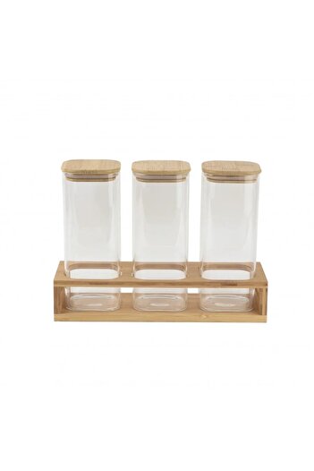 rexa 3-piece glass spice box set with wooden stand