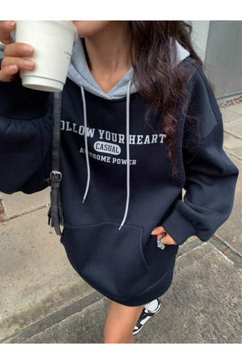 Revasser Unisex Erkek/Kadın Kapüşon Gri CASUAL Renkli Özel Baskılı Pamuklu Oversize Kapüşonlu Sweatshirt