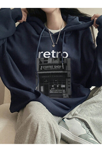 Revasser Unisex Erkek/Kadın RETRO Renkli Özel Baskılı Pamuklu Oversize Kapüşonlu Sweatshirt