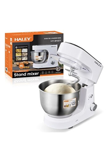 HALEY Mixer Profesional HALEY, 1200W, Bol 6L Inox, 6 Viteze + Pulse, Alb/Inox, Silentios, Protectie Intrer