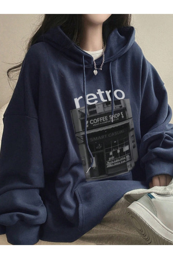 Revasser Unisex Erkek/Kadın RETRO Renkli Özel Baskılı Pamuklu Oversize Kapüşonlu Sweatshirt