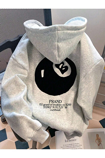 Revasser Unisex Erkek/Kadın PRAND Renkli Özel Baskılı Pamuklu Oversize Kapüşonlu Sweatshirt