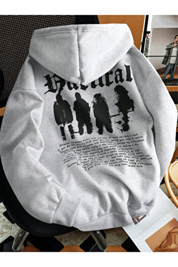 Revasser Unisex Erkek/Kadın NATURAL Renkli Özel Baskılı Pamuklu Oversize Kapüşonlu Sweatshirt
