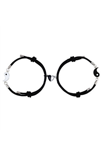 OEM Set of 2 magnetic bracelets made of black fabric with yin yang pendant