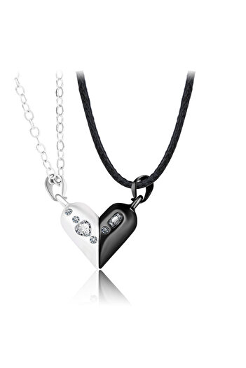 OEM Set of 2 silver-colored necklaces with magnetic heart pendant