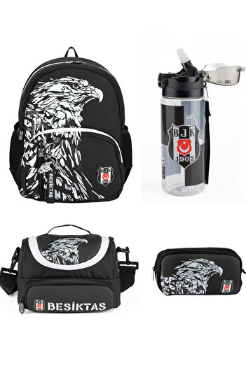 Next Plus Licensed Fan Bjk Faux Leather School Backpack + Nutrition + Pen Holder + Water Bottle Set