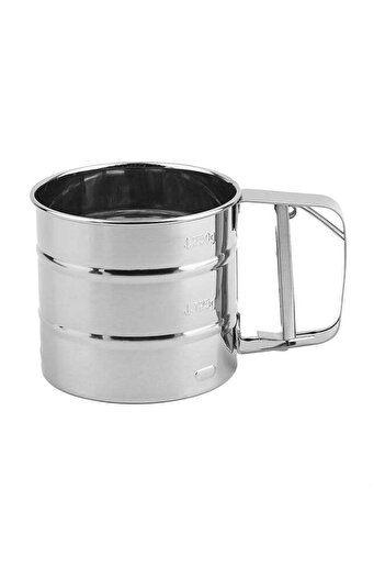 Generic Stainless Steel Handheld Mechanical Baking Shaker Sieve Cup Silver 9centimeter