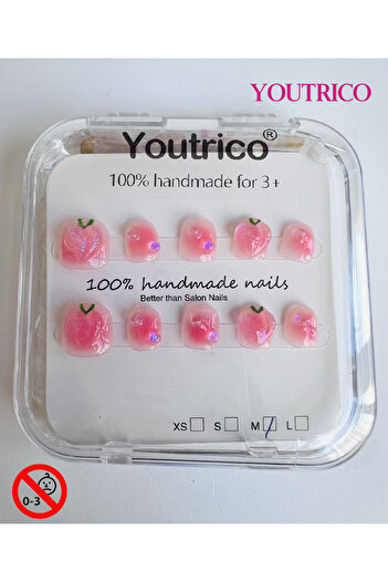 Youtrico Kids Press-on Nails - 100% Handmade Non-Toxic Safe for Ages 3+ Cute Green Kids' Fake Nails-M