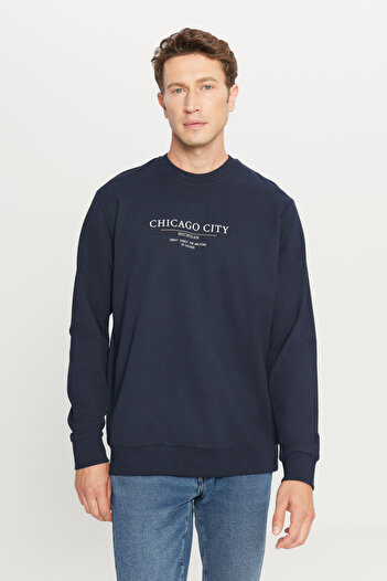 AC&Co / Altınyıldız Classics Men's Navy Blue 2 Thread Cotton Standard Fit Regular Cut Crew Neck Sweatshirt