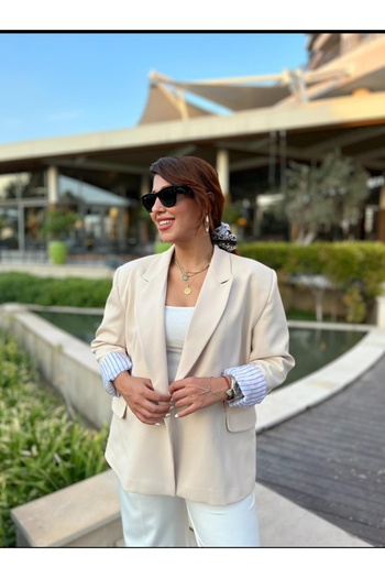 PARKDERİN Plus Size, Lined, Shoulder Padded, Cotton Mix, Blazer Jacket