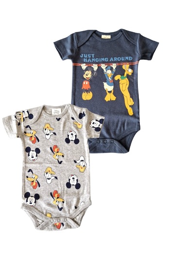 Mickey Mouse Set of two short-sleeved bodysuits, multicolor, Mickey Mouse