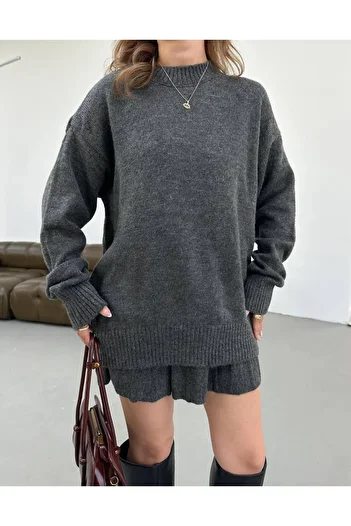 NZL TEKSTİL Dgn's Patchwork Mini Skirt Turtleneck Sweater Women's Bottom-Up Knitwear Set